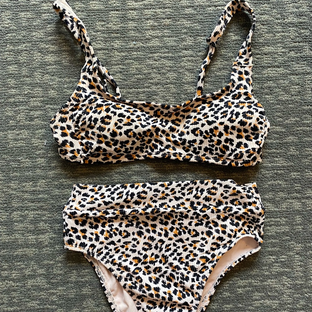 leopard print high rise bathing suit